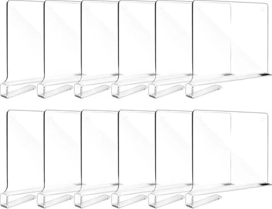 Shelf Divider - 12 Pieces - Transparent - Acrylic - Wardrobe Organizer - Shelf Organizer - Book Stand - Shelf Divider
