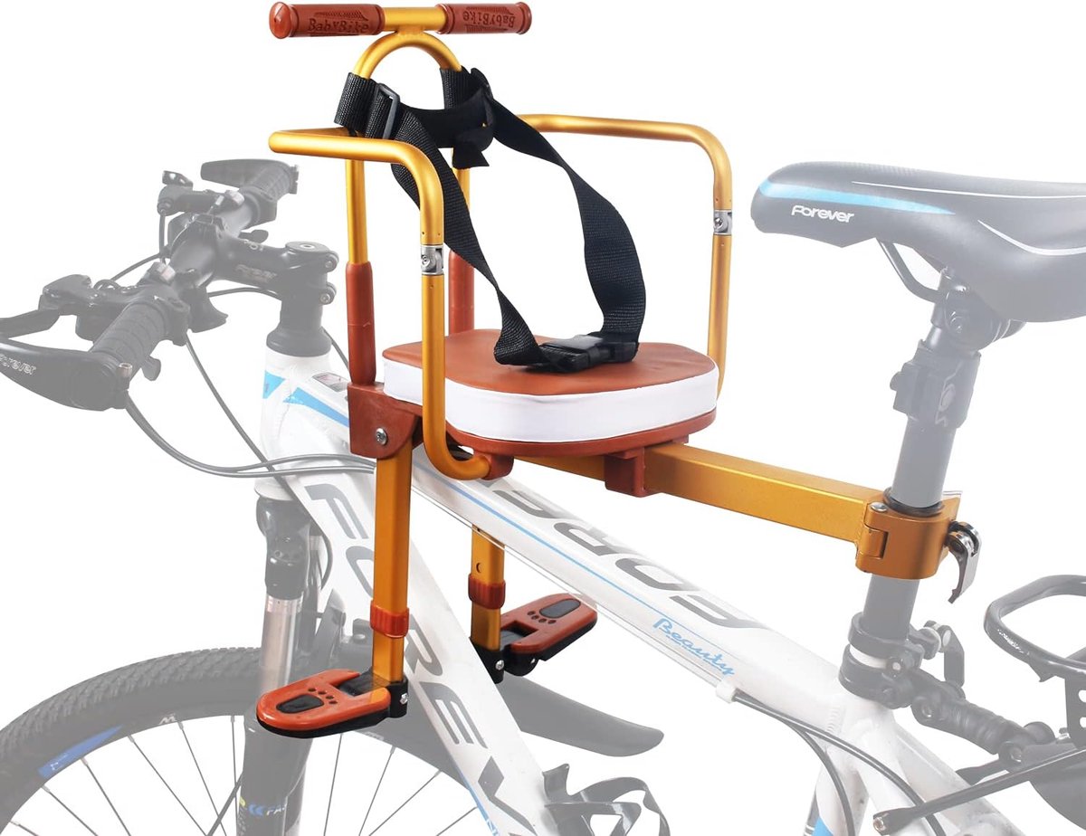 Fietsstoeltje voor, kinderfietsstoeltje, voorfietsstoeltje voor kinderen met inklapbare geleidergreep, geschikt voor stadsfietsen, vouwfietsen, cruisers