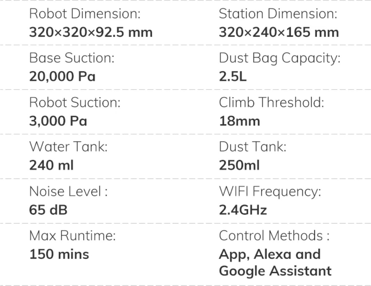 J&R Robotstofzuiger - Automatische lediging - Stofzuiger - Spraakbediening - Zuigen en dweilen - WiFi - 3KPa Zuigkracht - Slimme mapping - Alexa - Google Assistant - Zwart