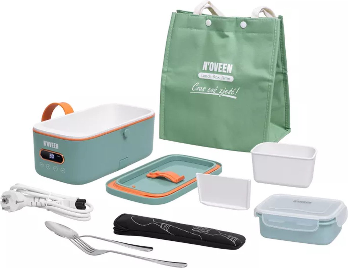 NOVEEN - MLB911 X-LINE Multi Lunch Box - Elektrische Maaltijdverwarmer met Keramische Coating, Digitaal Display en Accessoires - Compact en Stijlvol Ontwerp voor Kantoor en Onderweg - Groen