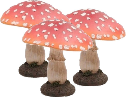 3x paddestoel decoratie beeldje van polyresin 15 cm - Herfst decoratie beeldjes voor binnen/buiten
