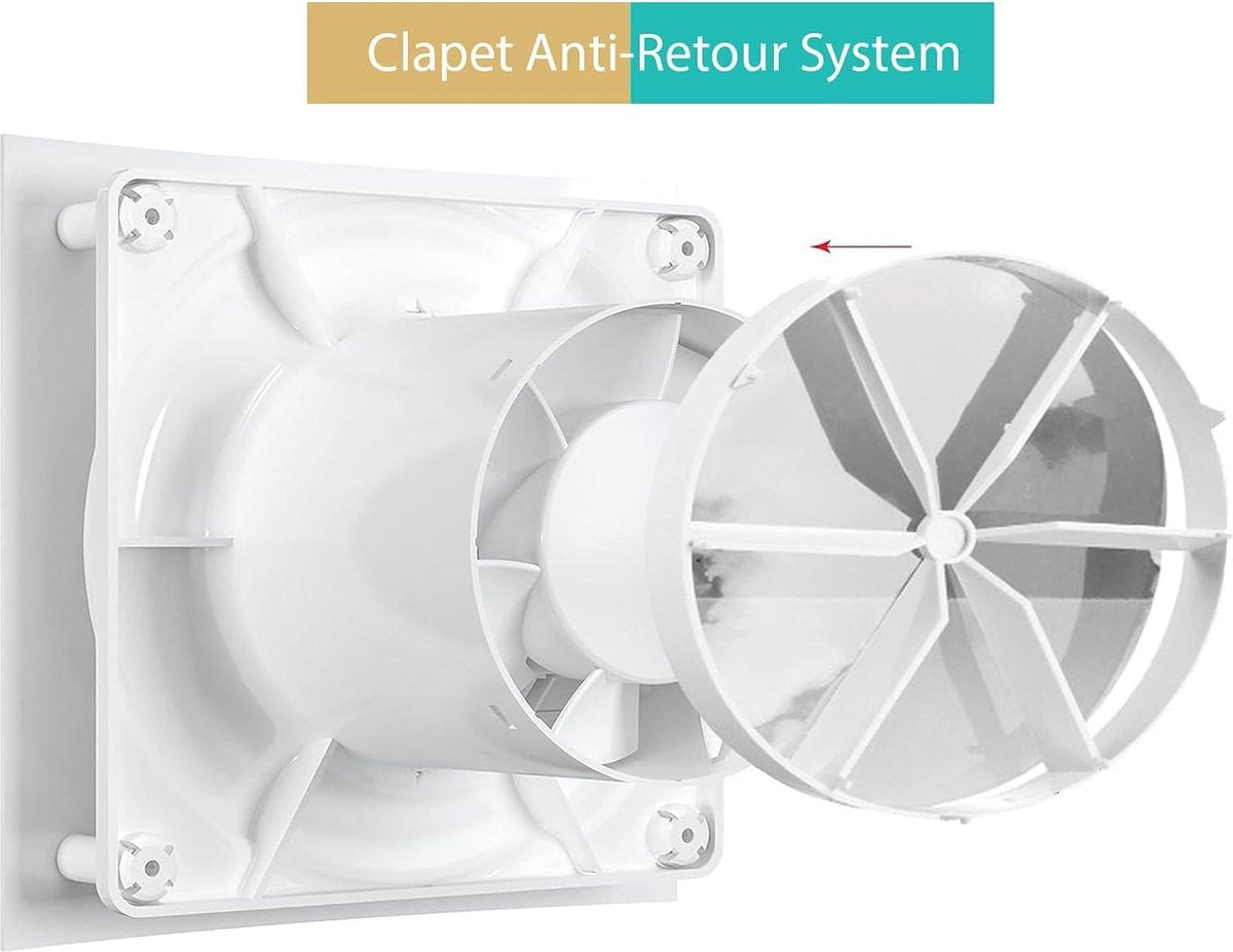 Badkamer Ventilator 100mm - VMC luchtafzuiger met terugslagklep - laag stroomverbruik - voor badkamer keuken - kantoor toilet - stil
