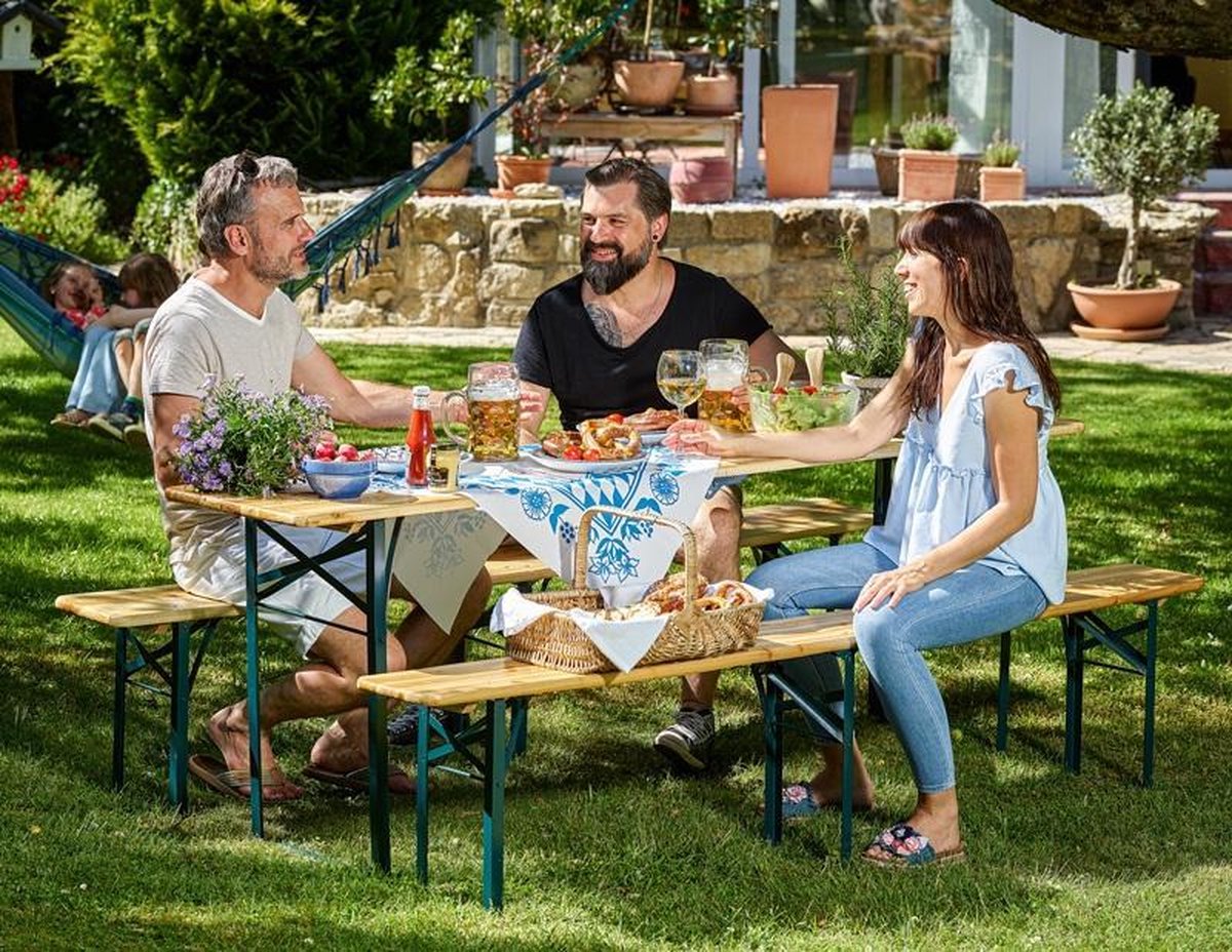 Picknicktafelset - 1 biertafel 2 bierbanken inklapbaar - 220cm