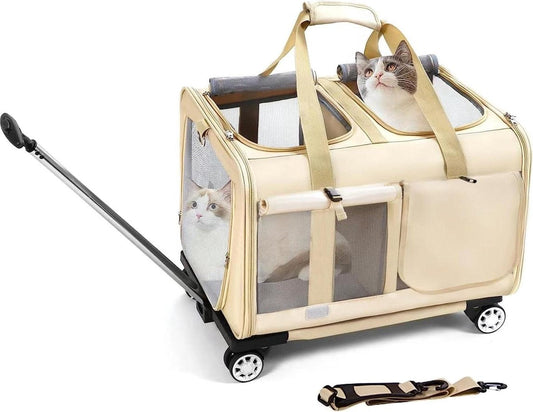 Reismand met wielen voor 2 katten - Grote kattenreismand voor twee katten