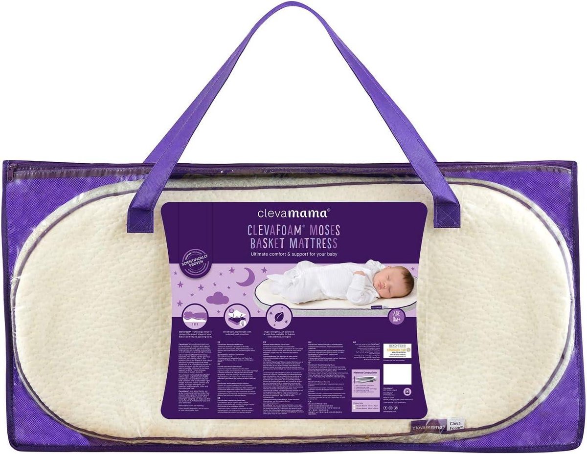 Foam mattress for basket and pram 66x28 cm - white 3111 - Comfortable ClevaFoam - breathable - supportive
