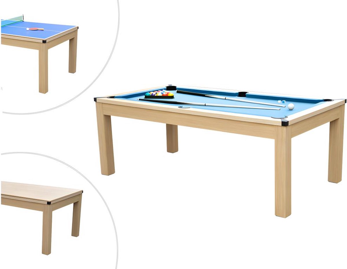 Vente-unique Modulaire tafel - Biljart en tafeltennis BALTHAZAR - 213 x 112 x 81,5 cm - Blauw L 213,4 cm x H 81,5 cm x D 111,8 cm