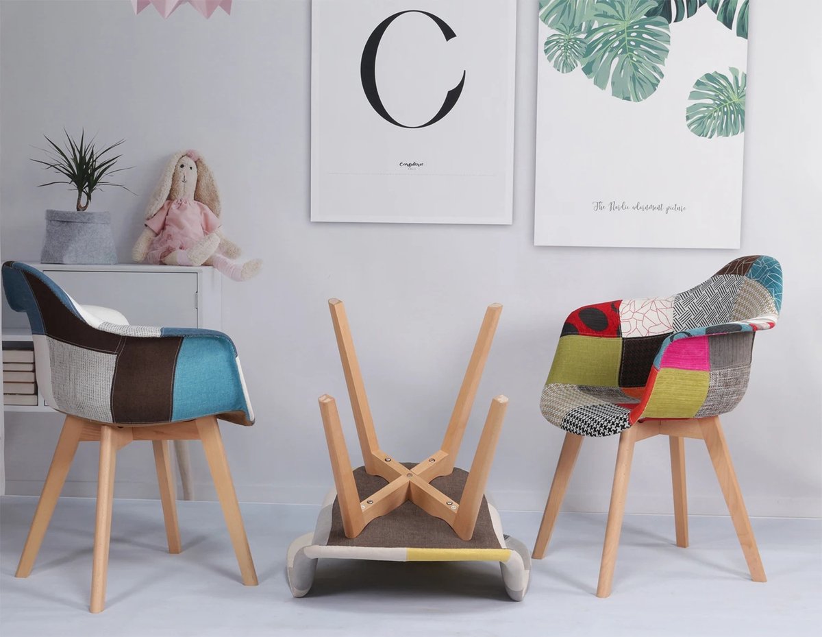 ByLoesje® Set Van 2 Nordic Eetkamerstoelen - Modern - Multicolor - Patchwork - Hout
