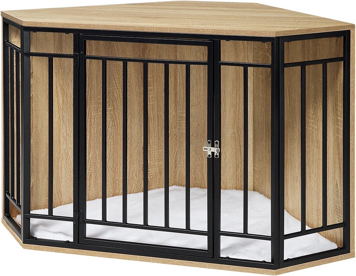 RapidGoods - Hondenbench hoek - Hondenren - Hondenmand - Hondenkennel - Bijzettafel hoek - Bench - Kennel - Ren - Hout - 111X67X60 Cm