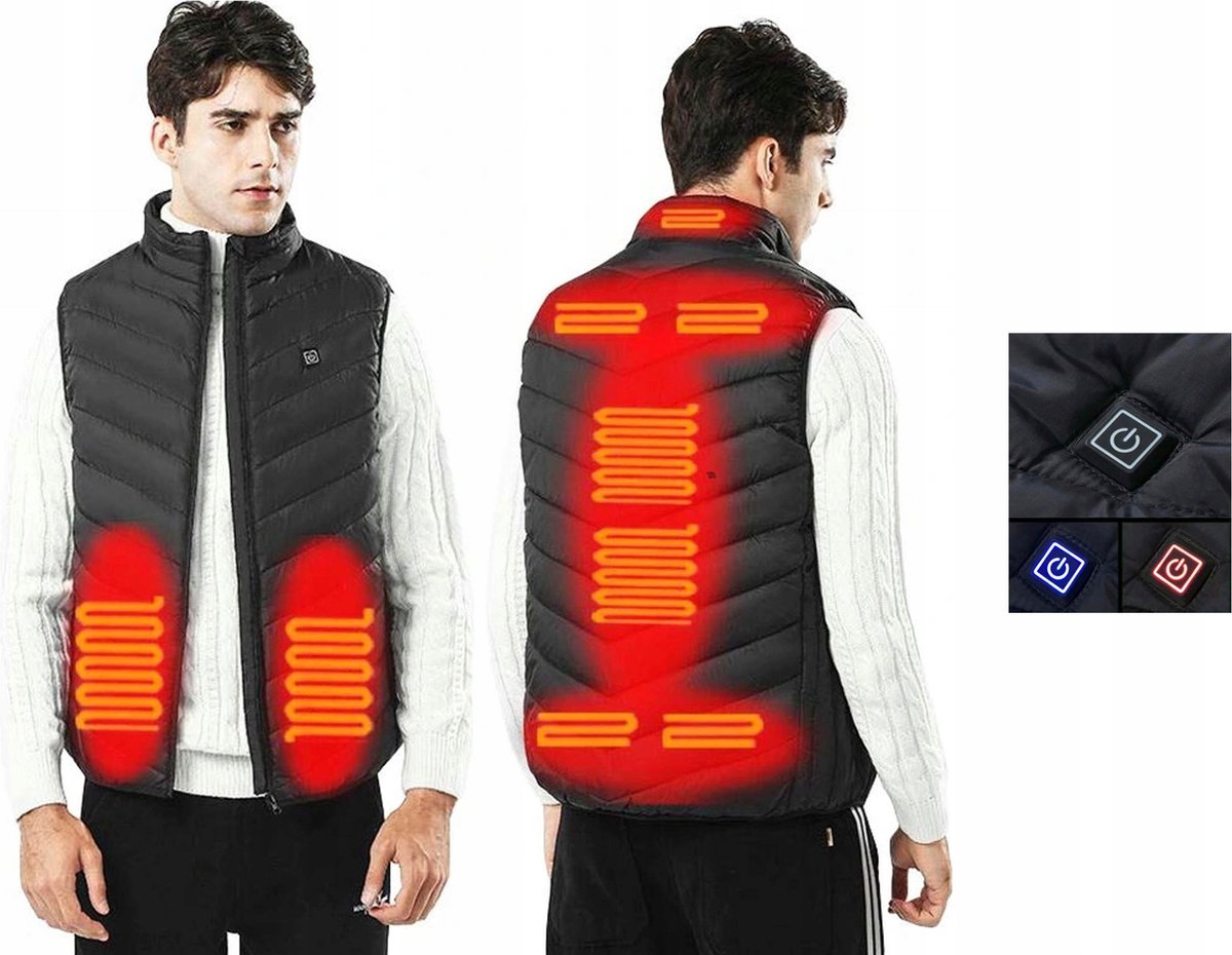 MOZY - Elektrische Bodywarmer - Zwart - Maat XL - tot 45 °C - Wasmachine Bestendig - 3 Niveaus - Zonder Powerbank - Verwarmde Bodywarmer - Unisex - Dames en Heren - Verwarmd Vest - Thermo Vest