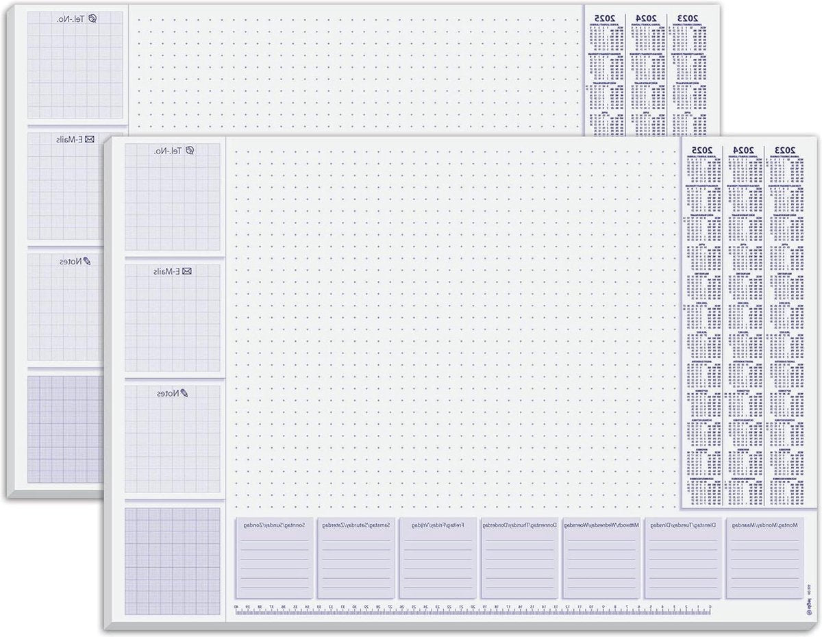 Papieren bureauonderlegger met 3-jarige kalender en weekplanner A2 (595 x 41 cm) 80 g/m² 30 vellen 2 stuks. bureaulegger