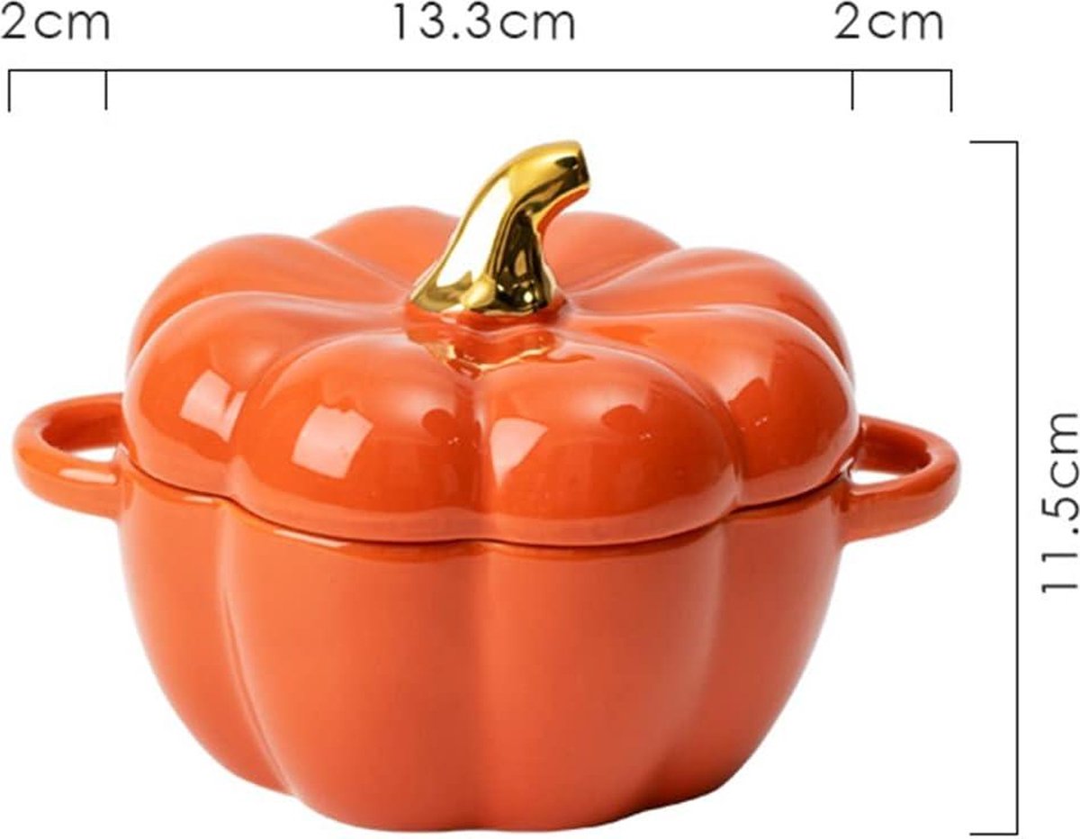 450 ml creatieve modieuze keramische pompoenkoppen, muesli-salade-dessertschalen - set van 2 met deksel soepkommen met oor