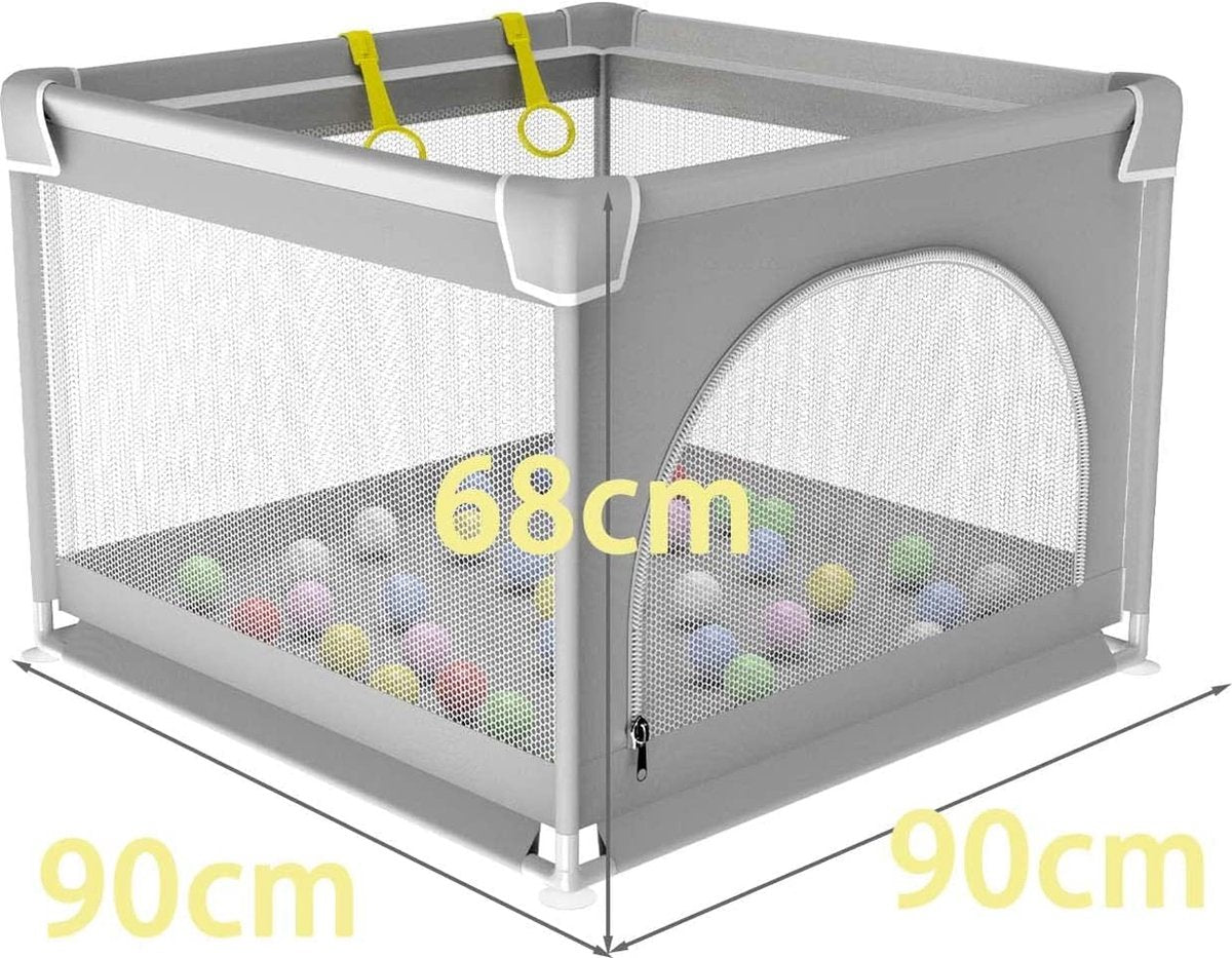 Box voor baby's 90 cm, Kleine box voor baby's met veiligheidsdeur, met ademend gaas, antislip box, babybox, opvouwbaar, stabiele veiligheidsspeeltuin voor binnen en buiten