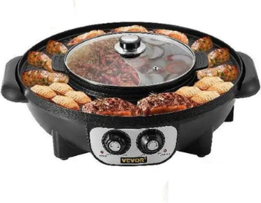 Koreaanse BBQ - Hotpot Elektrisch - Koreaanse BBQ - Koreaanse Grill - Koreaanse Grill- en Hotpotset - Koreaanse BBQ Grill - Gourmetstel - Steengrill