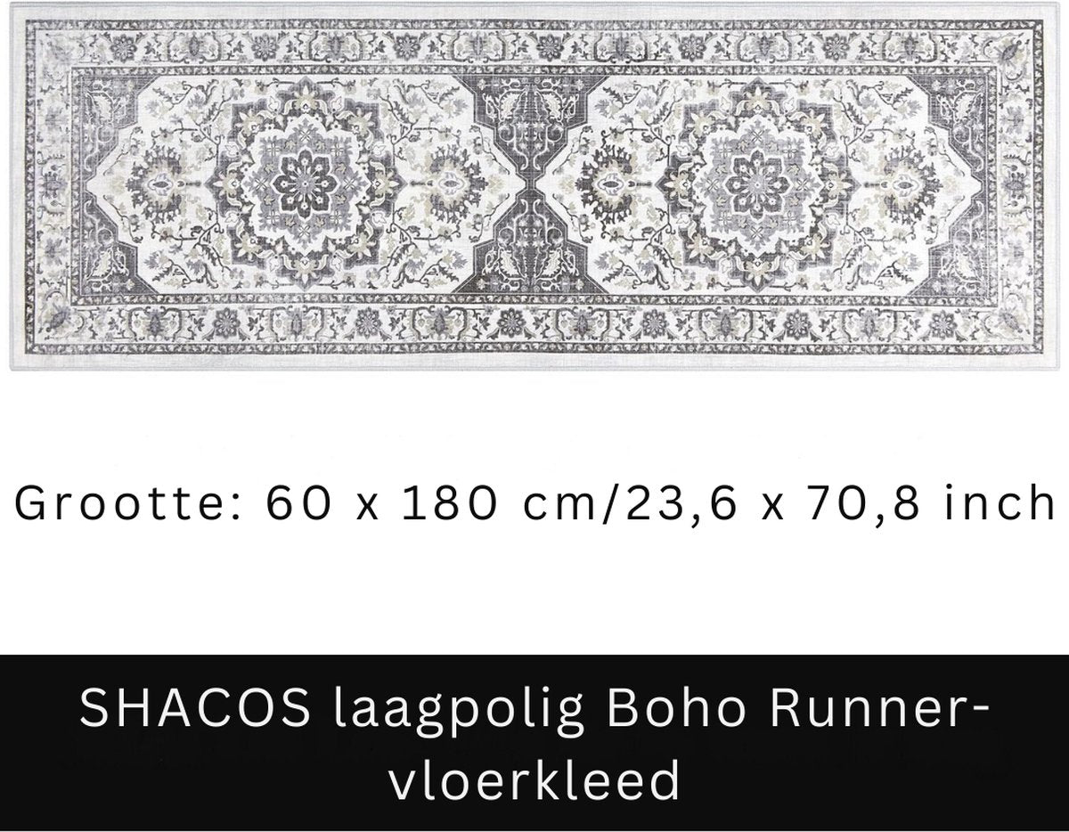 Hallway Runner - Boho - Carpet - 60x180 cm - Runner - Grey - Washable - Non-slip - Hallway - Carpet for hall - Bedroom - Living room - Kitchen runner
