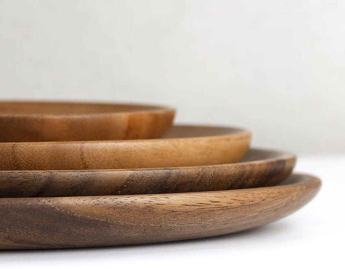 Acaciahouten eetborden, 20 cm ronde houten borden in set van 4, eenvoudige reiniging en gering gewicht voor gerechten, snacks, desserts, klassieke borden - voor Kerstmis