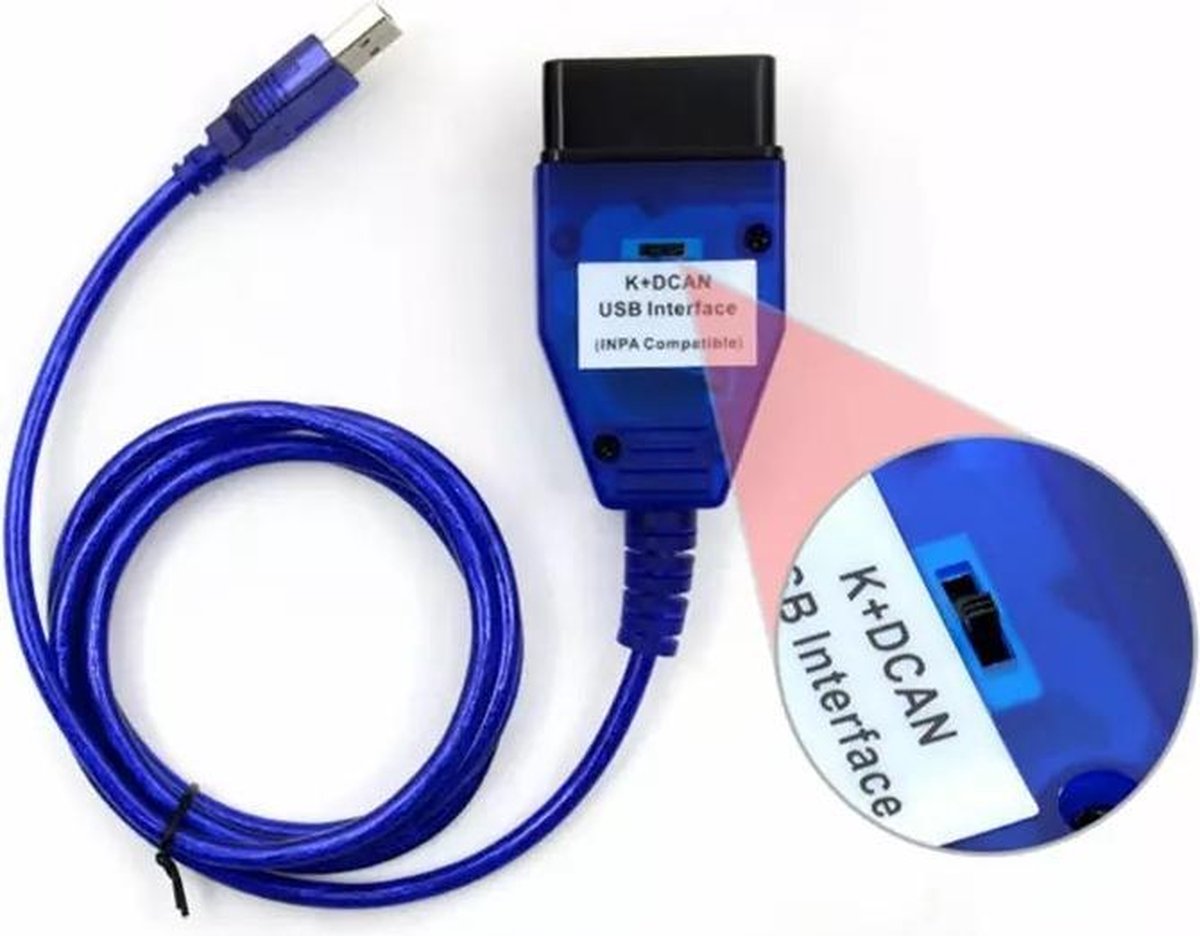 K+DCAN Blauwe USB OBD2 Interface voor BMW kdcan kabel schakelaar INPA bmw programmeren ISTA coderen FTDI FT232RQ