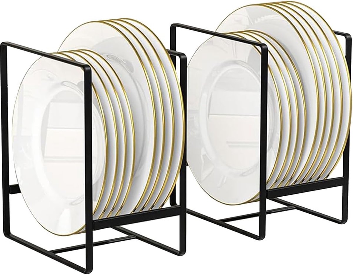 2 stuks bordenhouders, organizer, kast, multifunctionele bordenstandaard, keukenkast, opbergrek, afdruiprek, servies voor borden, potdeksel, snijplank, houder, zwart (L)