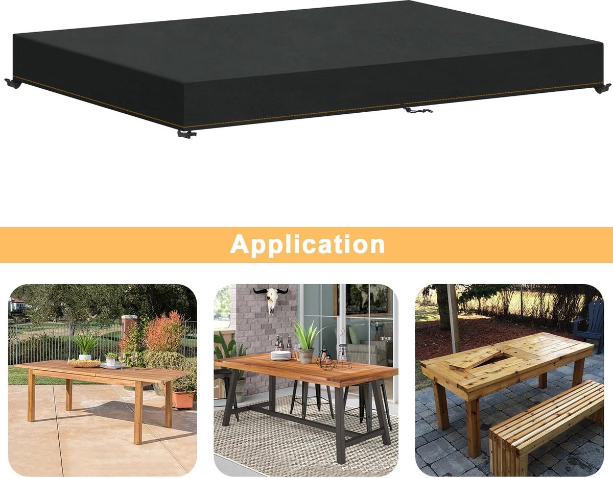 Tuinmeubelhoes, waterdicht, beschermhoes voor tuintafel, afdekhoes, tuintafel, afdekzeil, tafels, winddicht, UV-bestendig, tafelbladafdekking, weerbestendig, 205 x 105 x 15 cm