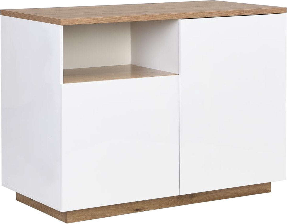 Vente-unique Keukeneiland met 2 deuren en 1 nis van MDF - Naturel en wit - CORELINA B 120 x H 90 x D 60 cm