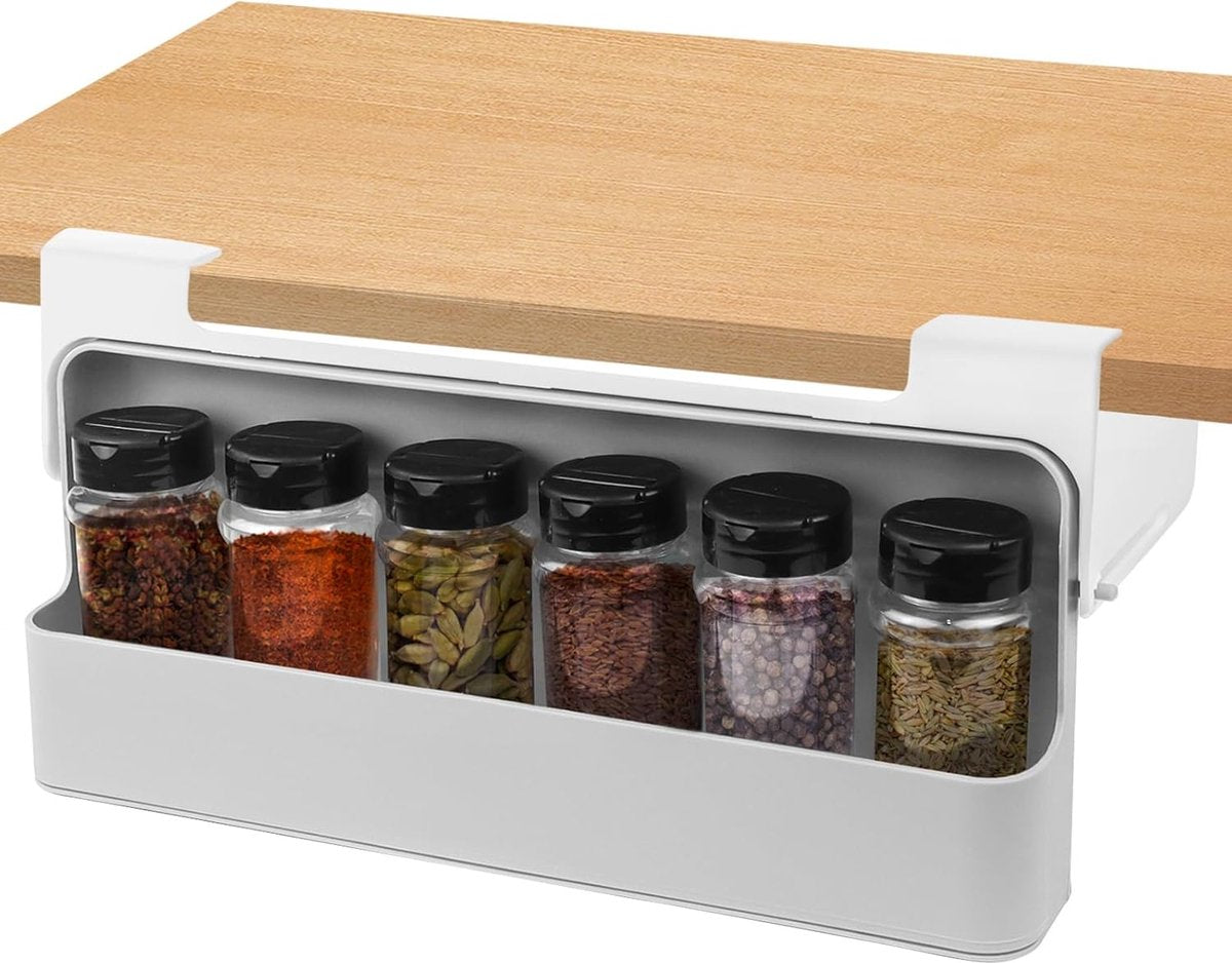Spice jars, spice organizer, spice rack, drawer set, pull-out, with 6 spice jars, empty spice rack for hanging, sticking, kitchen accessories, rack, spice rack, spice holder, cabinet,