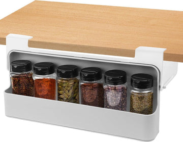 Kruidenpotjes, kruidenorganizer, kruidenrek, set lade, uittrekbaar, met 6 kruidenpotjes, leeg kruidenrek om op te hangen, te plakken, keukenaccessoires, rek, kruidenrek, kruidenhouder, kast,