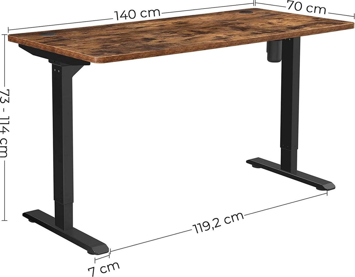 Zit Sta Bureau - Elektrisch - Tafel - Hoogte en Lengte Verstelbaar - 140 x 70 x (73-114) cm - Vintage