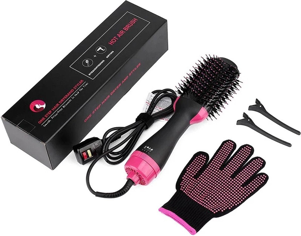 Electric Hair Brush - 1000W - Hair Dryer Brush - 220V - Hair Straightener - Hair Dryer - Volumizing Brush - Curling Iron - Hot Air Brush - Multifunctional Hair Brush - Free heat-resistant glove and 2 hair clips