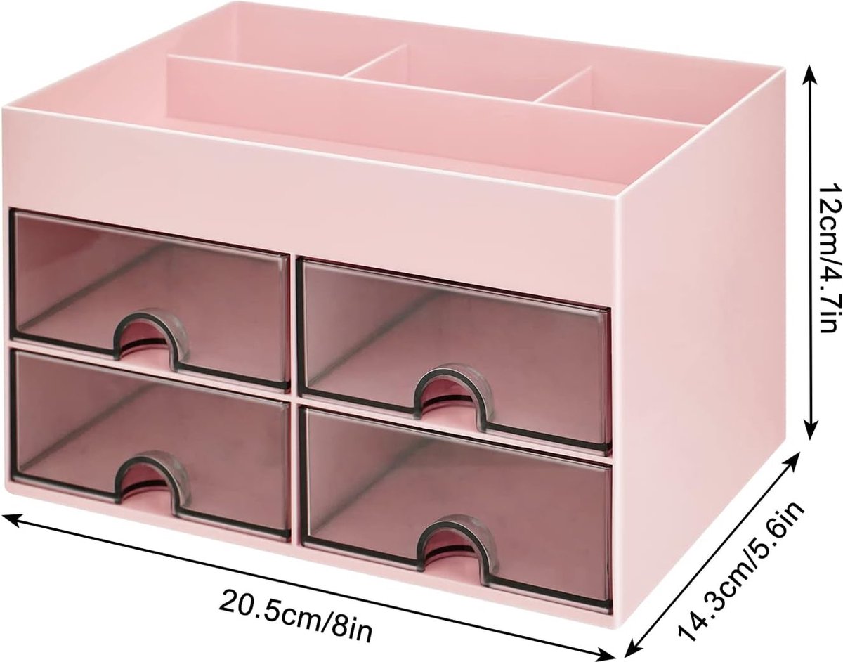 21 cm Bureau-organizer Penhouder voor op het bureau met lade Multifunctionele bureau-organizer Netjes opbergen van kantoorartikelen voor school, thuis en kantoor Roze