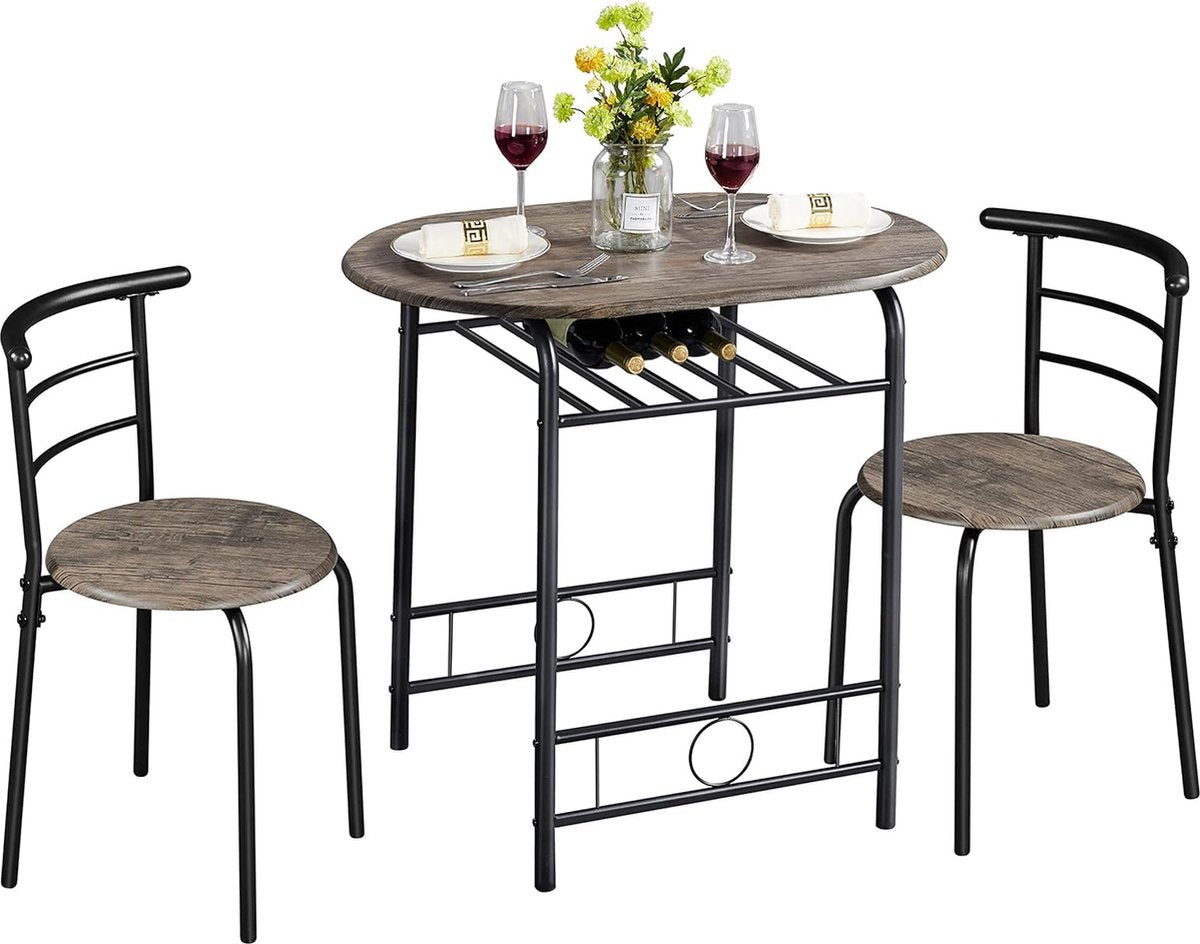 3-delige eetgroep, keukentafelset, eettafel met 2 stoelen, keuken, houten tafel, balkontafel, ruimtebesparend, bruin.