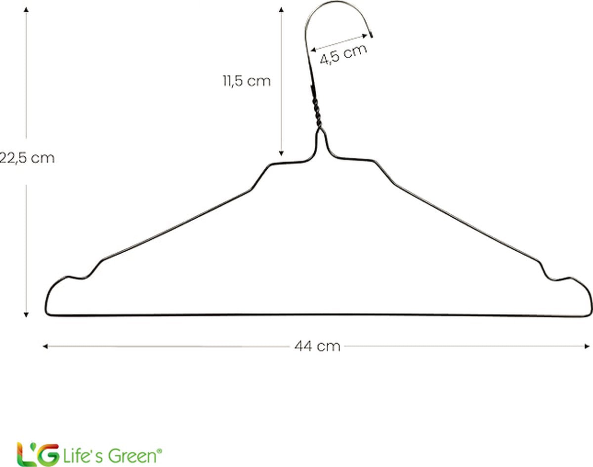 Life's Green® - Kledinghangers - 80 stuks - Kledinghanger LGS1900 - Zwart - Metaal