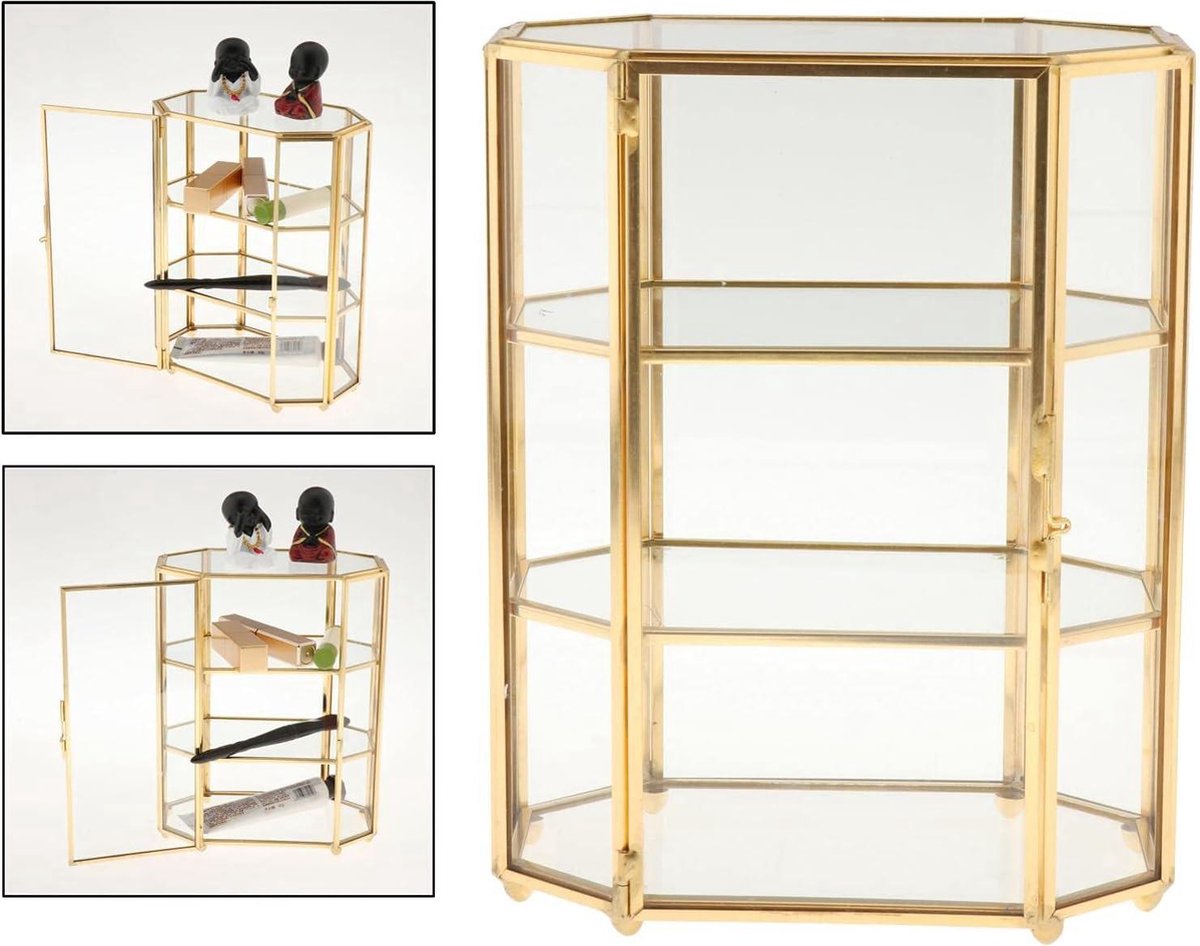 Sieradenkistje met 3 niveaus - Glazen make-uporganizer - Multifunctionele vitrine - Make-up opbergen - Tafeldecoratie make-uptafel