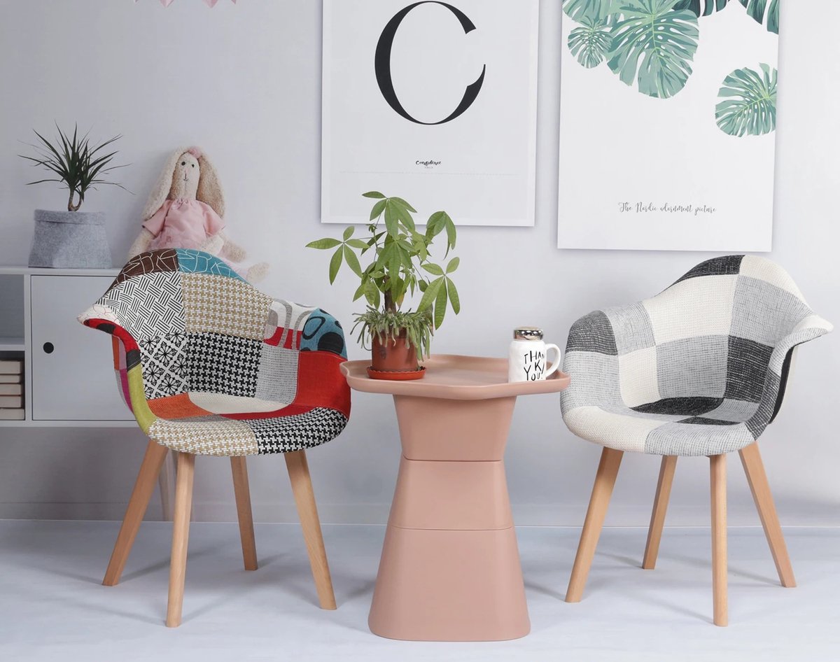 ByLoesje® Set Van 2 Nordic Eetkamerstoelen - Modern - Multicolor - Patchwork - Hout