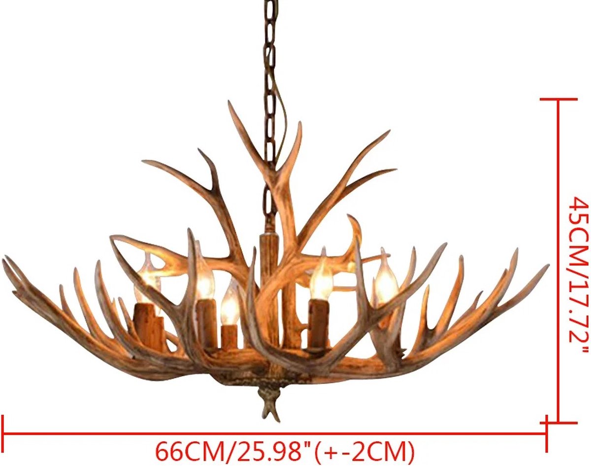 Roxana® Kroonluchter - Gewei - Hanglamp - LED - 6 Lichtbronnen - Lampen Inbegrepen - 220V - Keuken - Woonkamer - Hars - Slaapkamer - 66x45Cm