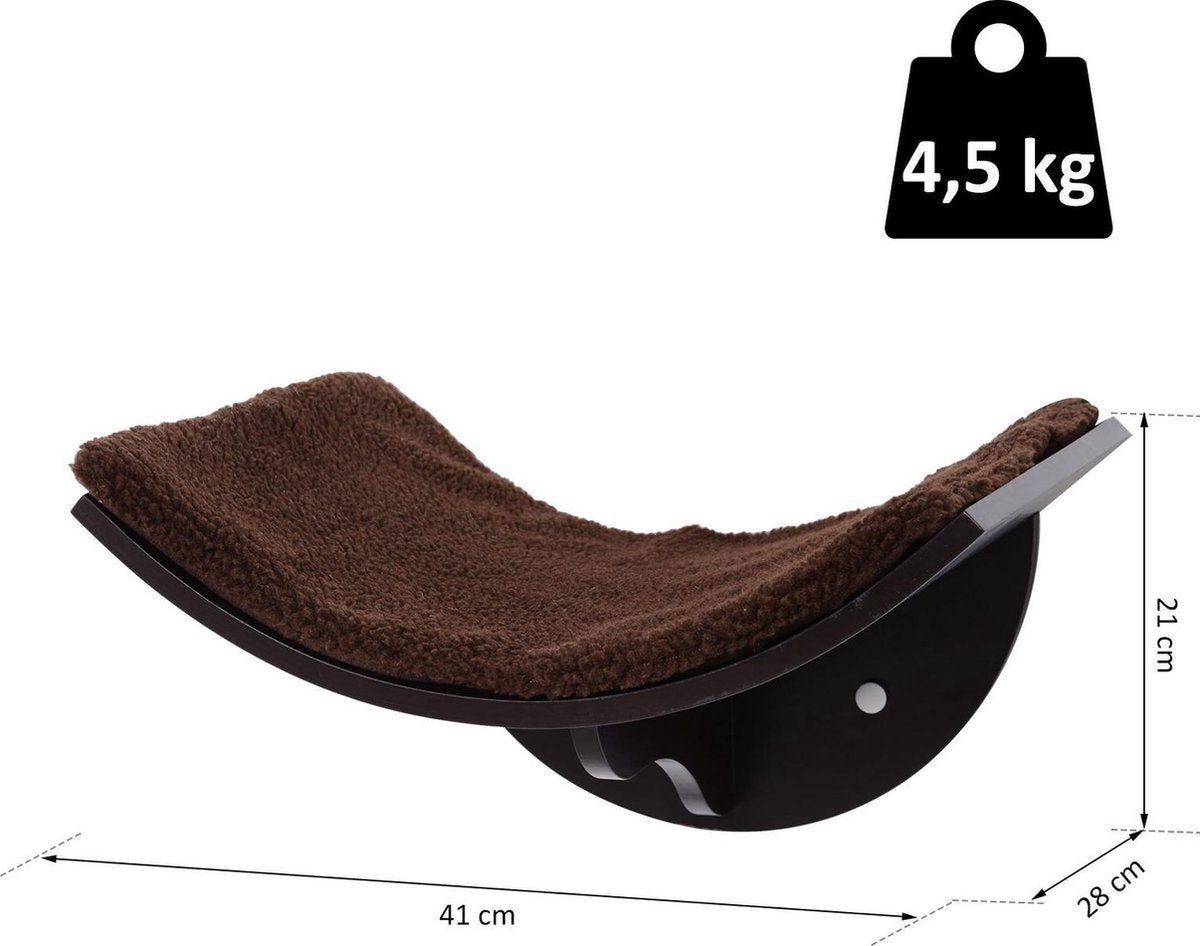 Paws and Claws - Kattenplank – Hangmat Kat – Kattenplank - Kattenbed - Wasbaar – Wandmontage – MDF - Bruin