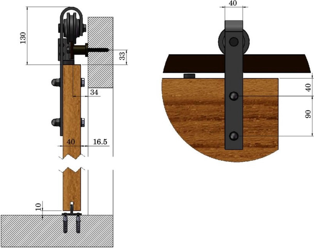 Sliding Door System Straight - Complete set - 200 cm rail (2x100 cm) - Black