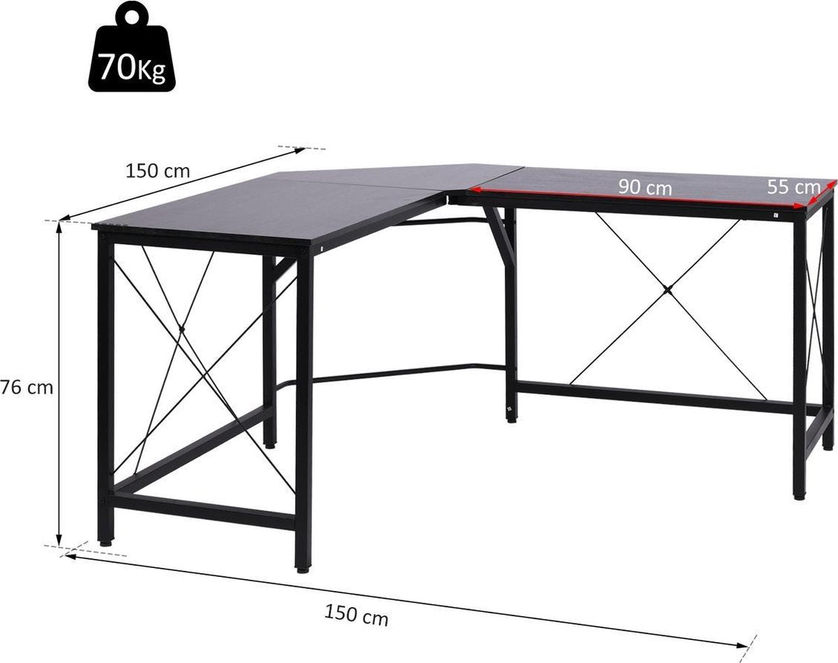 Hoekbureau - Computerbureau - Computertafel - Laptop Computer Hoek Meubel - Computermeubel - Gamemeubel - Zwart