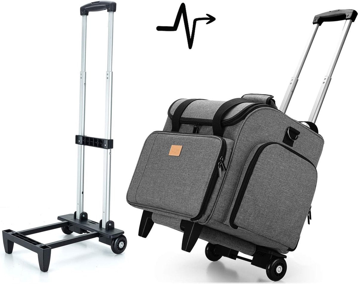Overlocker afneembare trolley, Coverlock naaimachinetrolley met afneembare onderlegger, overlock-naaimachinetas (slechts één lege tas inbegrepen), grijs