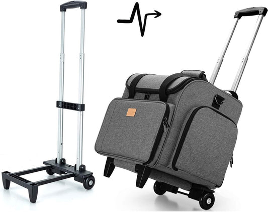 Overlocker afneembare trolley, Coverlock naaimachinetrolley met afneembare onderlegger, overlock-naaimachinetas (slechts één lege tas inbegrepen), grijs