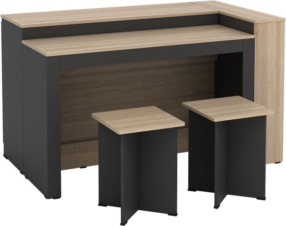 Vente-unique Keukeneilandset + 2 krukken - Zwart en licht naturel - NUSICE B 138,7 cm x H 82 cm x D 79,2 cm