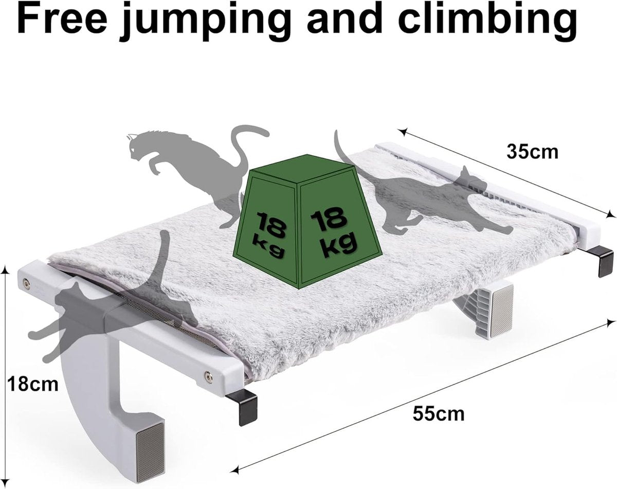 Cat Window Perch Hammock Large for Indoor Cats - 55 x 35 cm Adjustable Cat Window Bed Lounger with Double-Sided Cushion, Sturdy Cat Bed Up to 18 kg, Grey