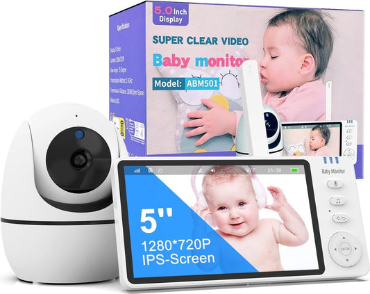 5 inch Babyfoon Camera 720p met Nachtzicht, VOX-communicatie, Tweeweg-Temperatuursensor en 8 Slaapliedjes - 3500mAh