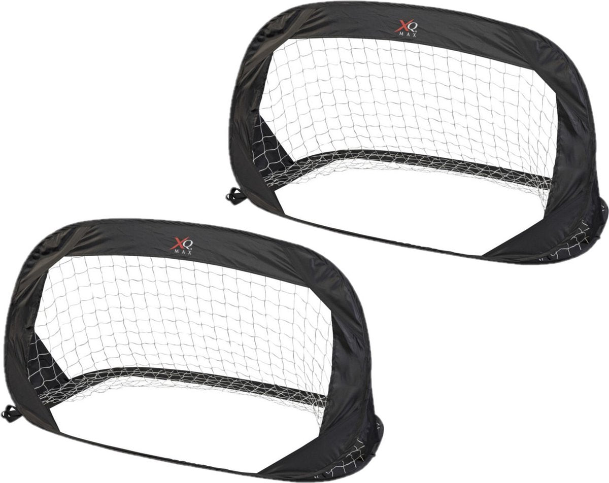 Set van 2 pop-up voetbalgoals/voetbaldoelen 122 x 66 cm - Qx Max inklapbare/vouwbare voetbaldoelen