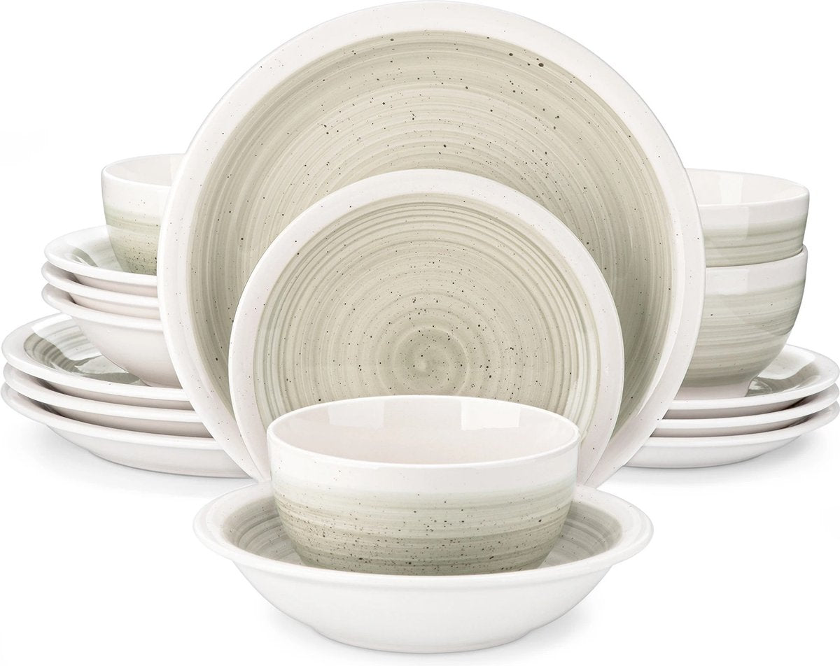 Serviesset - Serviessets - Serviesset 8 personen - Lichtgrijs Met Witte Rand - Porselein - 32-Delig Servies - Dinerbord - Dessertbord - Kom - Soepkom