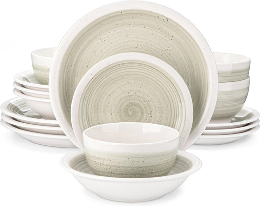Serviesset - Serviessets - Serviesset 8 personen - Lichtgrijs Met Witte Rand - Porselein - 32-Delig Servies - Dinerbord - Dessertbord - Kom - Soepkom