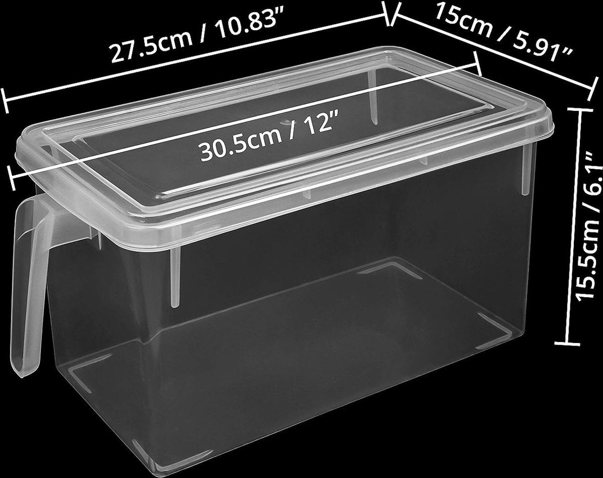 8-delige Keuken Koelkast & Kast Opslag Container set met Handvatten en Deksel – 30,5 cm Totale Lengte – Helder Plastic Koelkast Bakjes Voor Badkamer, Kelder, Lade, Diepvries en Huis