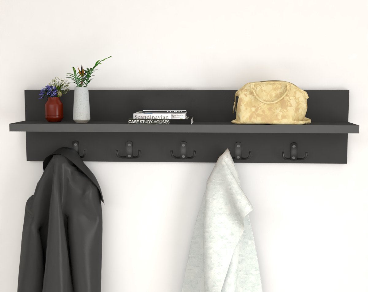 Kapstok 5x2 haken - wandkapstok - industrieel - grijs - metaal - 80cm - design - kapstok