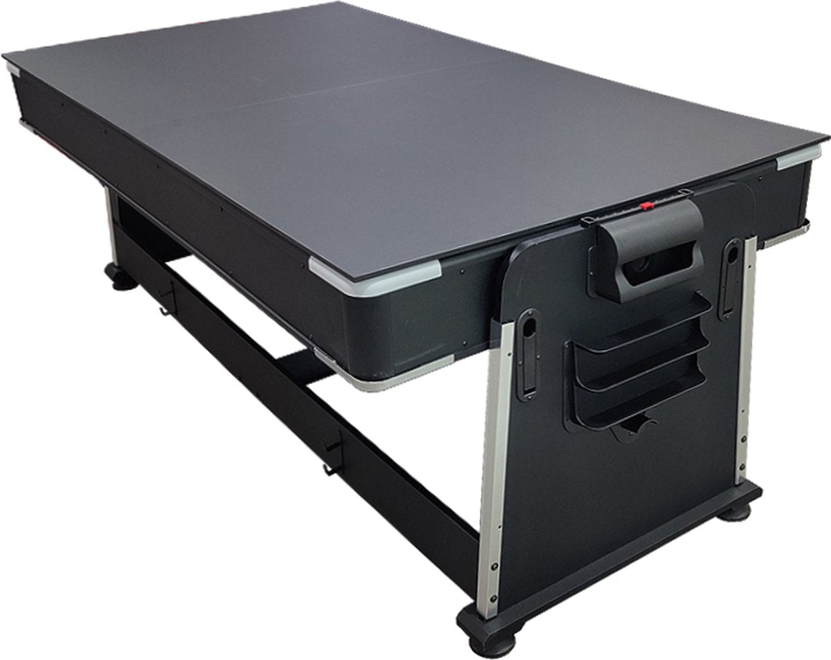 Sterkte - 7ft - 4-in-1 Multi Speltafel - Biljarttafel - Airhockey - Tafeltennis - pooltafel - Zwart - blauw