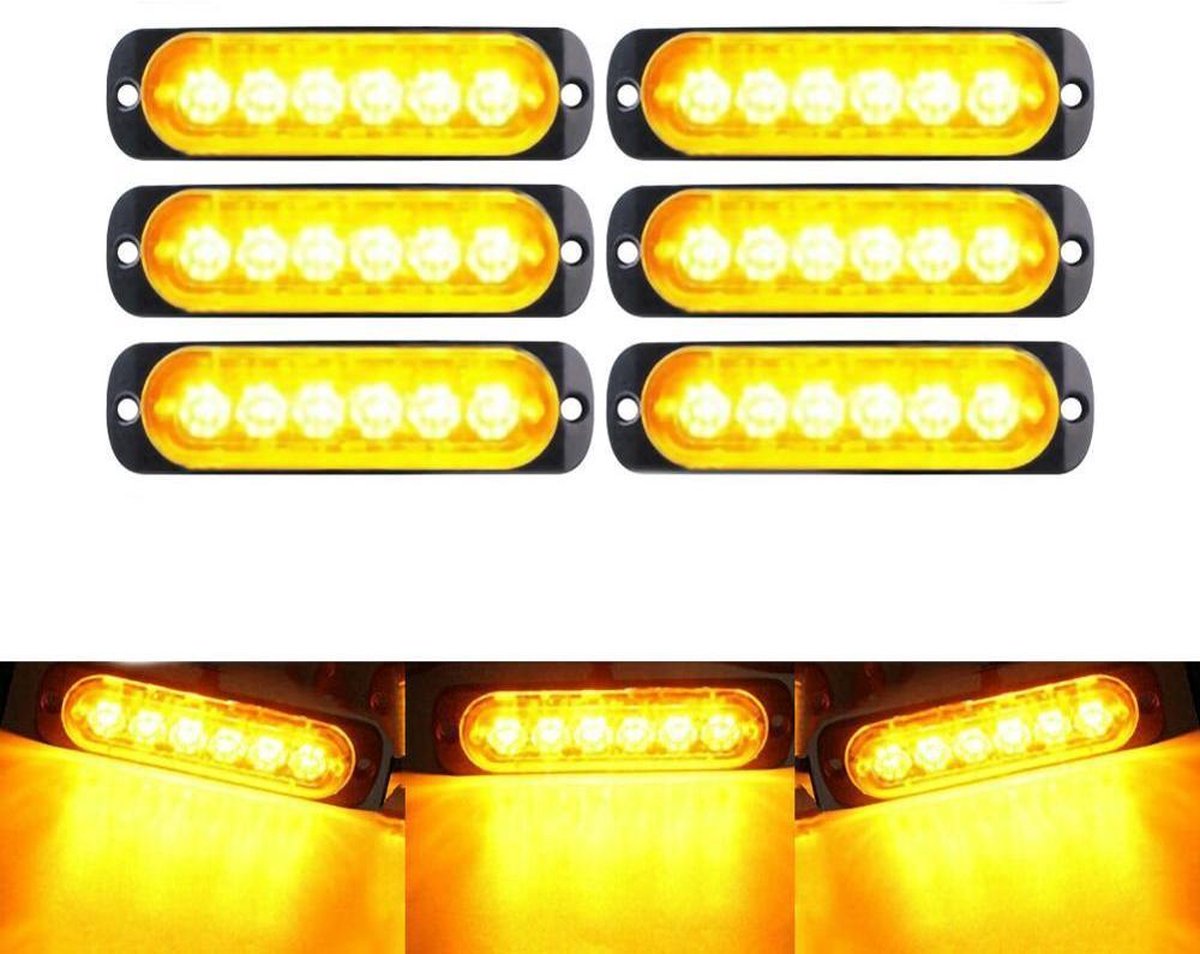 8-pack waarschuwingslampen - 12V/24V LED - 18W - 2000K - Noodverlichting - Werkverkeer - 6 LED - 18 standen - Flitspatronen - AMBER - Oranje - Knipperlichten - Waarschuwingslichten - Knipperlicht - Gevaar - Noodverlichting - Knipperlichten