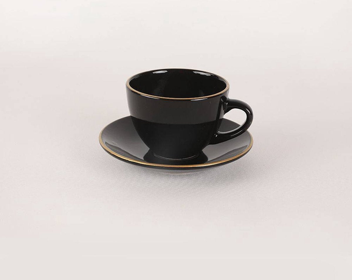 Asir Serviesset - Dinerset (44-delig). Zwart/Goud Serviesbord: 26 cm (6 stuks) Bord: 19 cm (6 stuks) Taartserveerbord: 20 cm (6 stuks) Schaal: 12 cm (6 stuks) 100% KERAMISCH AARDEWERK