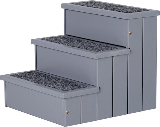 Dog Stairs with Carpet Covering - With Storage Space - Cat Stairs - Small Stairs - Dogs - Cat - Animals - Wood - Grey - 40.5 x 44.5 x 38 cm